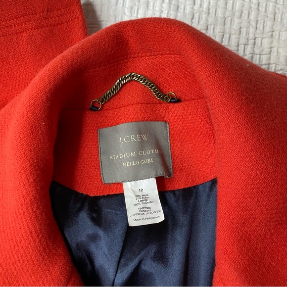 J Crew Stadium Cloth Nello Gori Coat 12 Orange Wool Double Breasted Gold Buttons - Picture 6 of 12